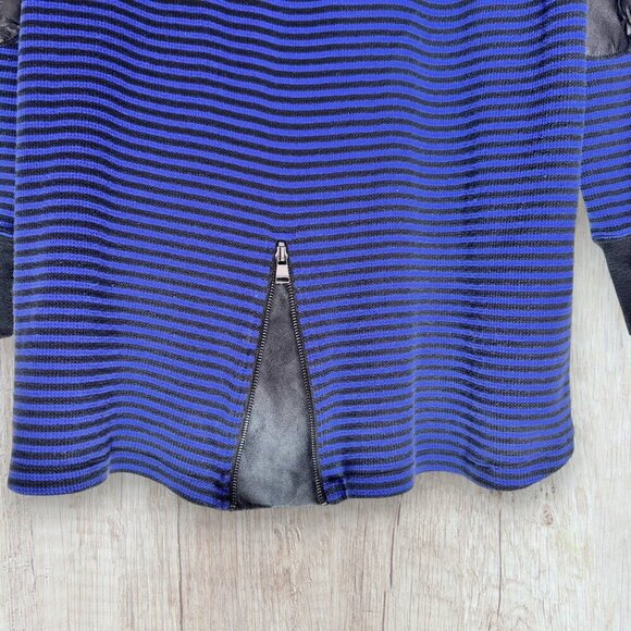 CALVIN KLEIN Performance Waffle Knit Blue Black Stripe Faux Leather Trim Top 2X - Picture 3 of 3